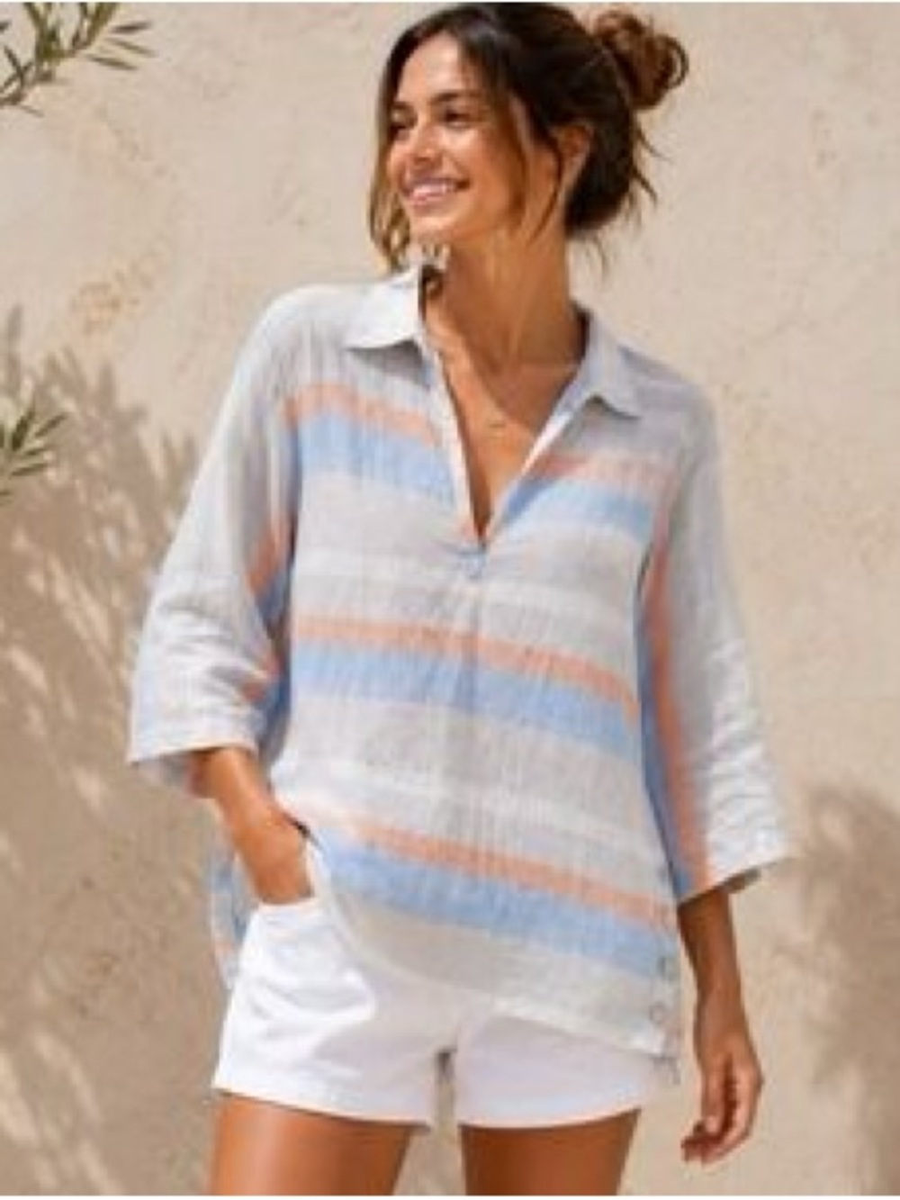 Cynthia Rowley Striped Linen Tunic in Blue, Peach & White